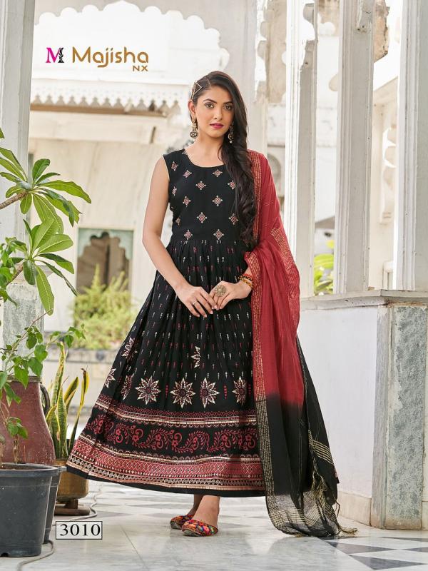 Majisha Nx Pankh 3 Fancy Rayon Anarkali Wear Kurti With Dupatta Collection